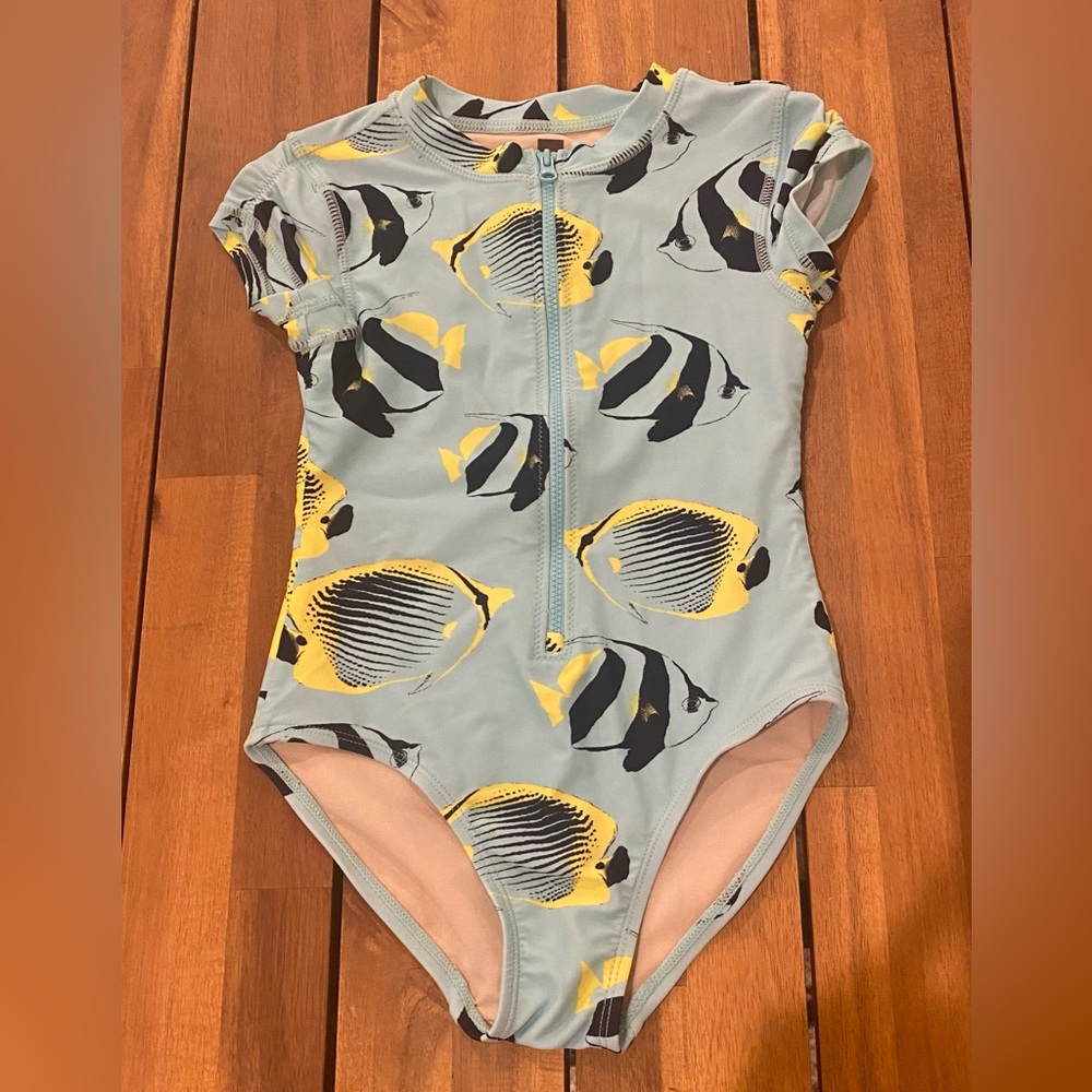 Tea Girls Swimsuit, Teal Blue, one piece, zip, 6